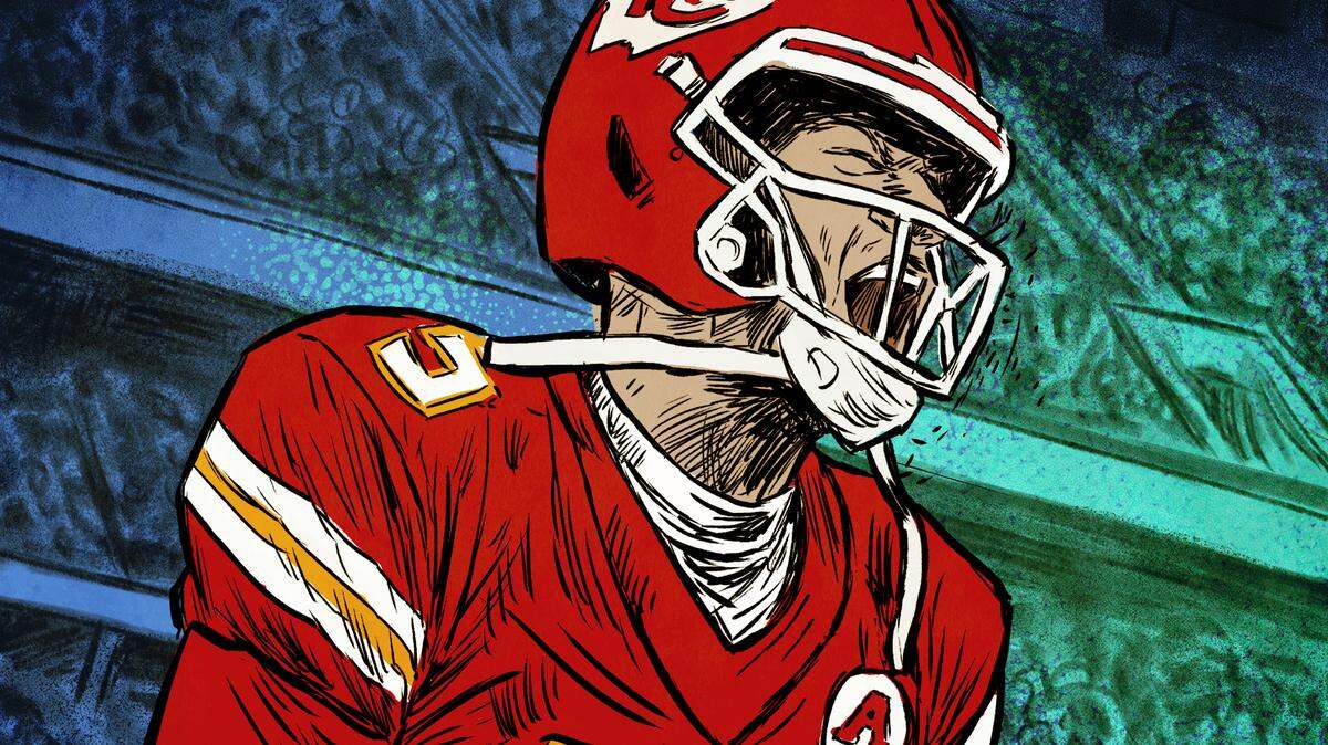 Illustration of Patrick Mahomes for the upcoming game between the Chiefs and the Buffalo Bills.