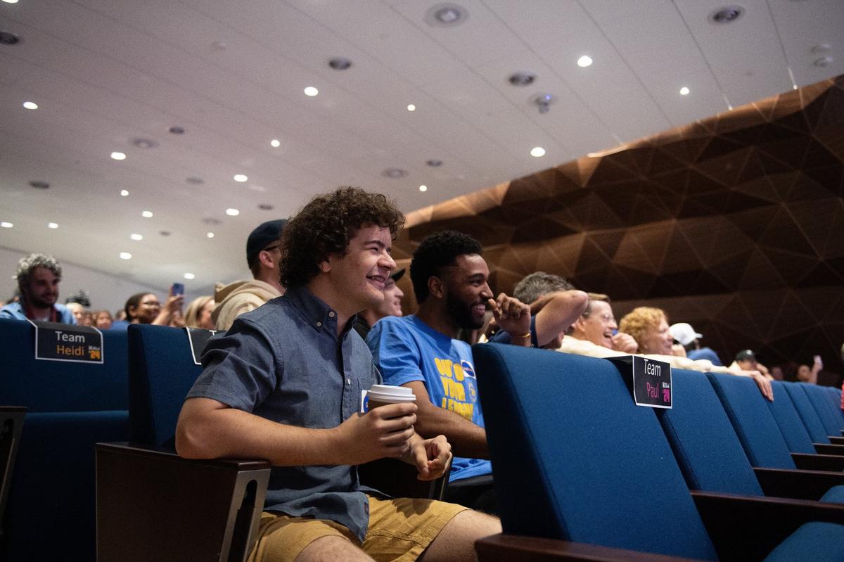 Gaten Matarazzo watches fellow guests compete in rounds of Friendly Feud during the Big Slick Press Conference on Friday, May 31, 2024, at Children’s Mercy Research Institute.