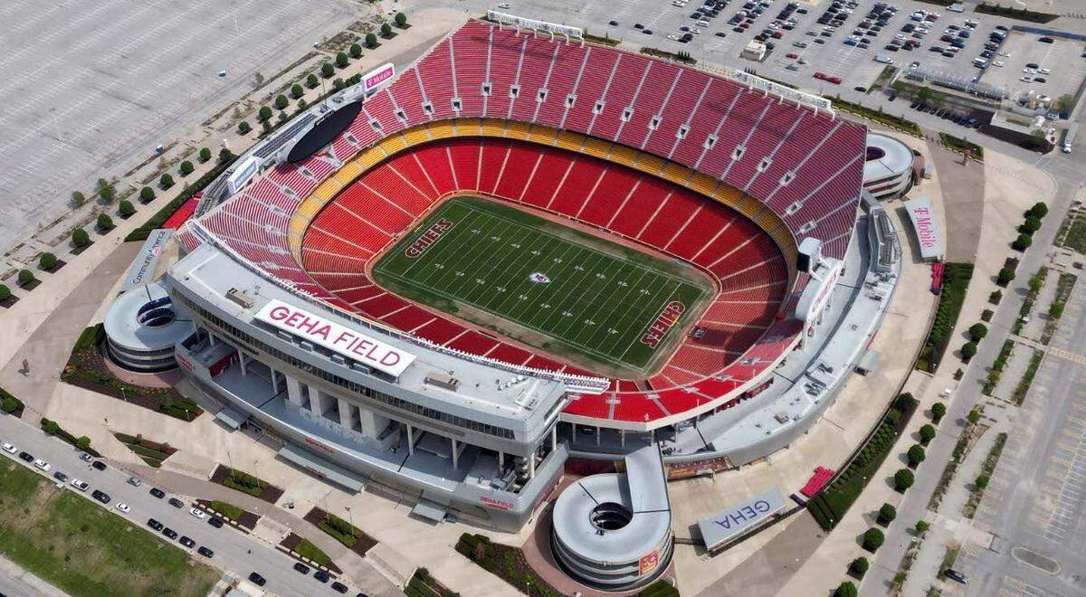 An aerial view of Arrowhead Stadium.