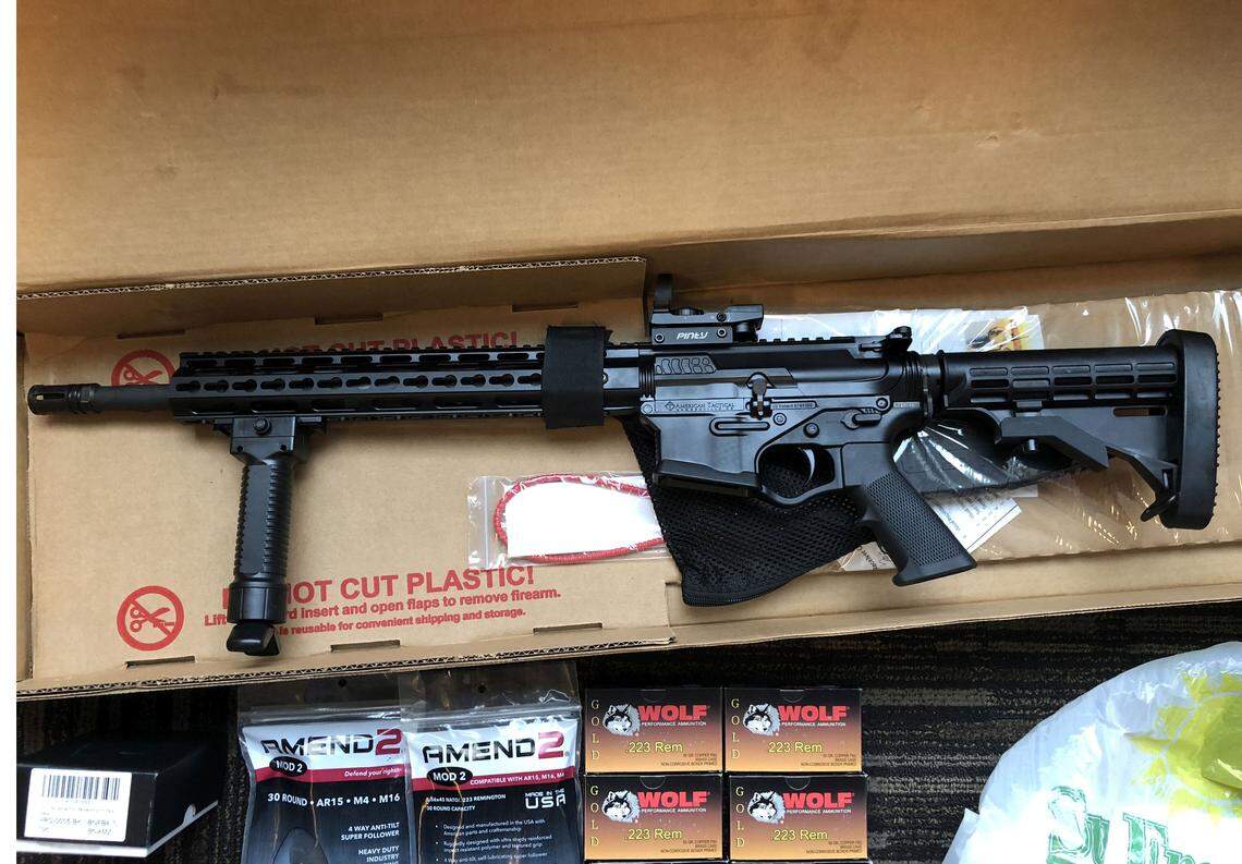 Prosecutors say James Samuels sold this AR-15 .223-caliber rifle and ammunition to a confidential informant he believed was a convicted felon.