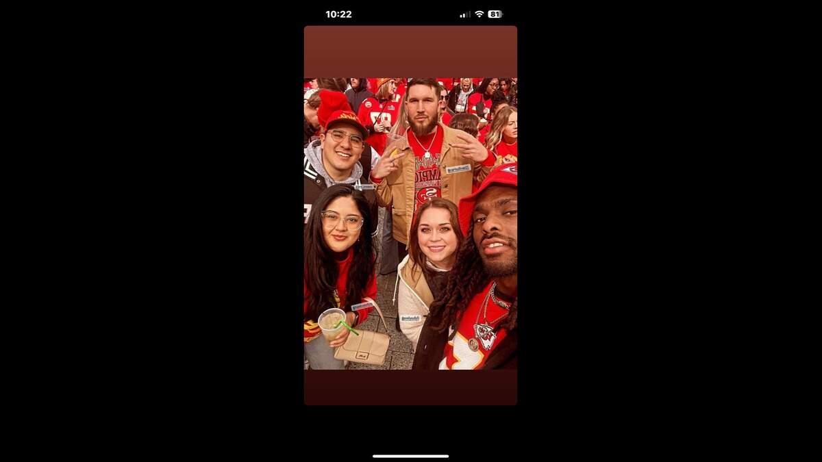 Tony Janssens, top left, is pictured with a group of friends that gathered to watch the Super Bowl. On Wednesday, Janssens attended the celebration rally at Union Station and spotted an alleged shooting suspect, hollering for someone to stop him. Video from that day shows that two men heard that plea and tackled the guy who was fleeing. He was arrested.