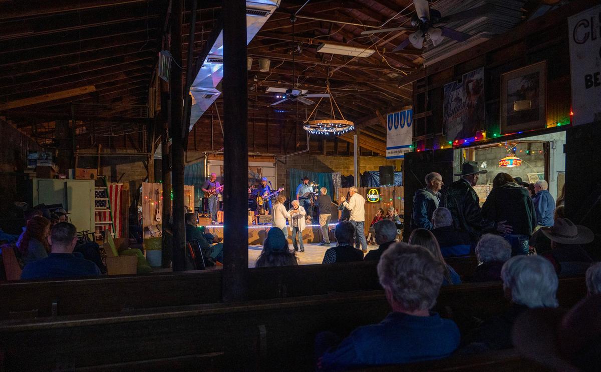 The view from the pews in the back of The Mildred Store’s dance hall. The seating was purchased for $100 from a church in Mound City.