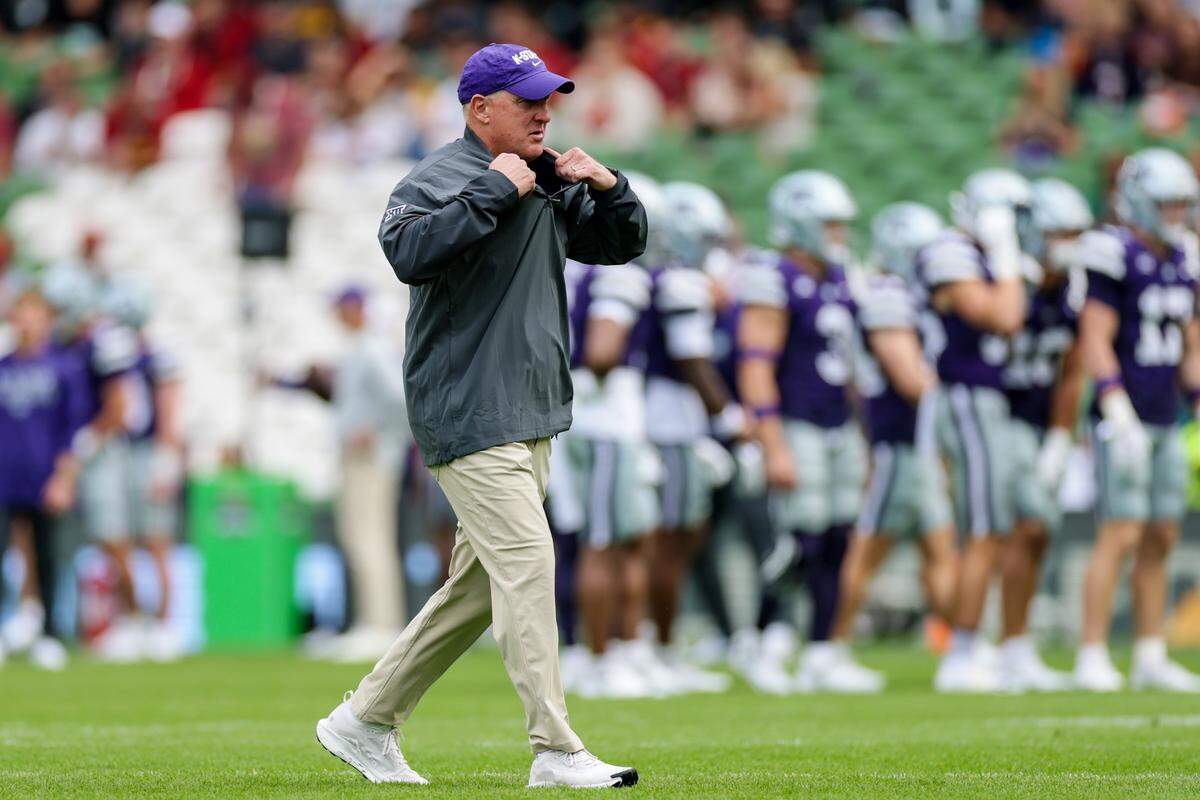 Kansas State head coach Chris Klieman during the Aer Lingus Classic between Iowa State and Kansas State at Aviva Stadium in Dublin on Aug. 23, 2025.
