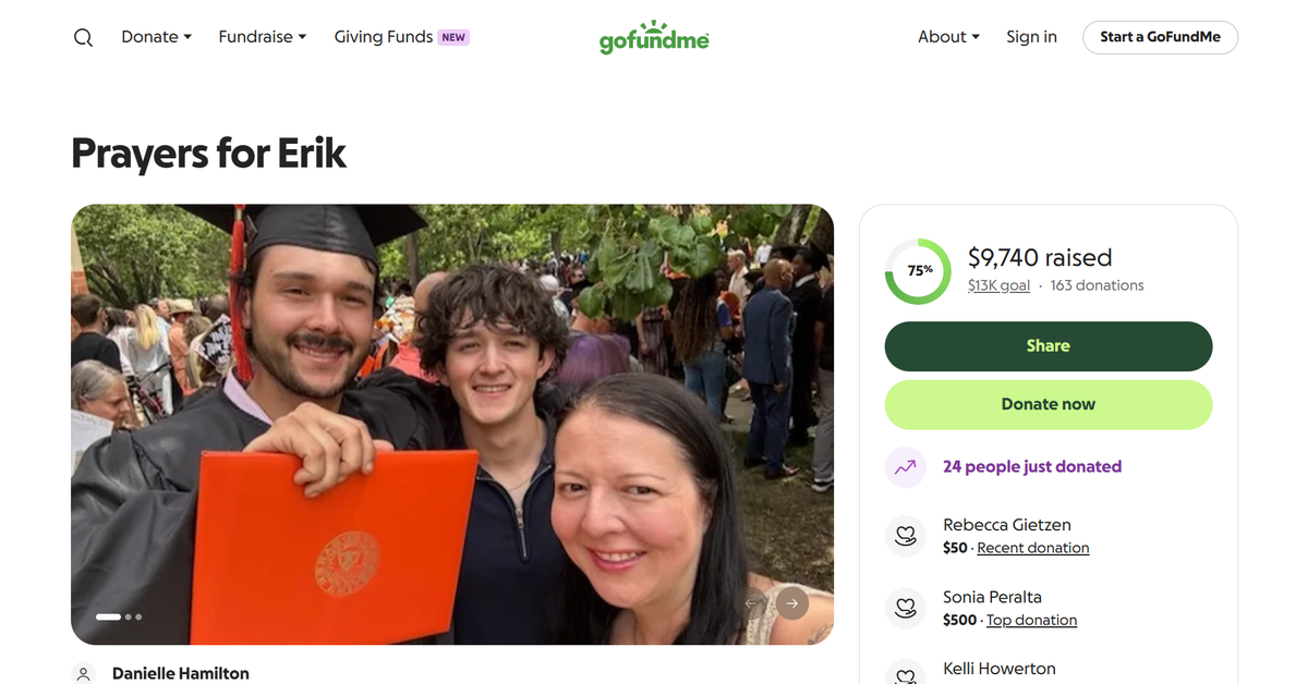 A GoFundMe set up for Erik Kelly’s family after he was attacked in Westport on Halloween.