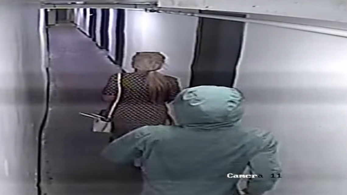 Surveillance video captured an unidentified assailant sneak up behind a woman before brutally attacking her in Philadelphia, Pennsylvania, police said.