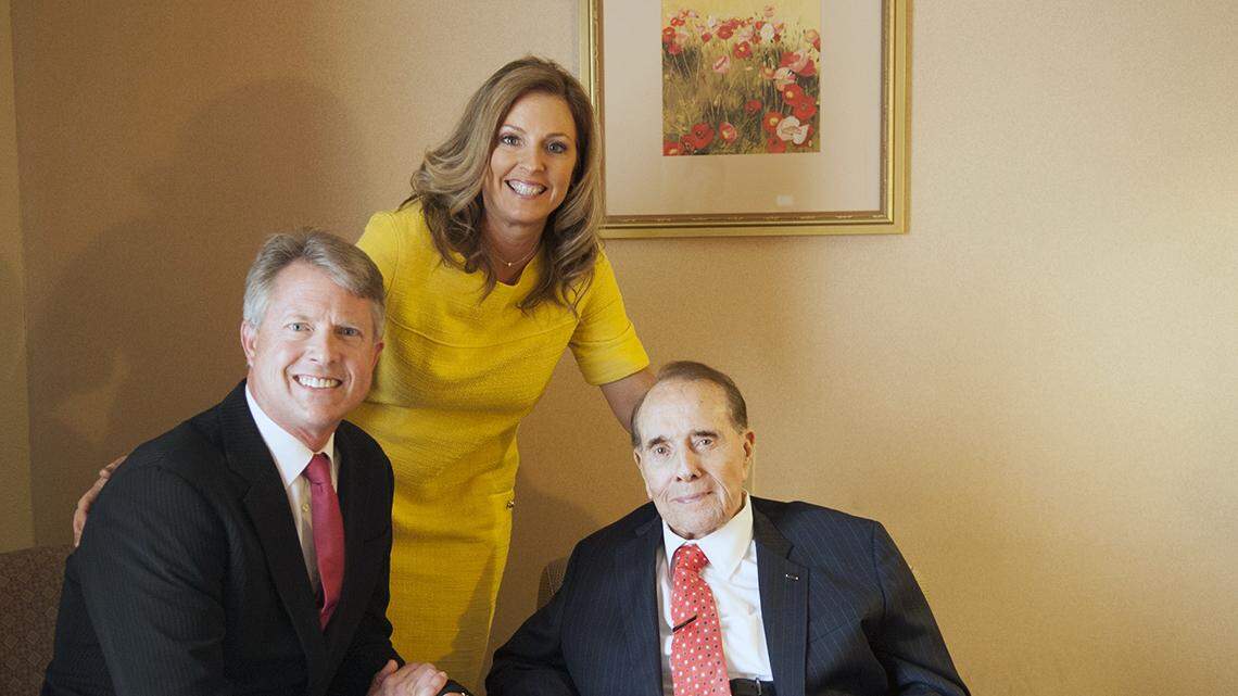 U.S. Rep. Roger Marshall, his wife Laina, and former U.S. Sen. Bob Dole.