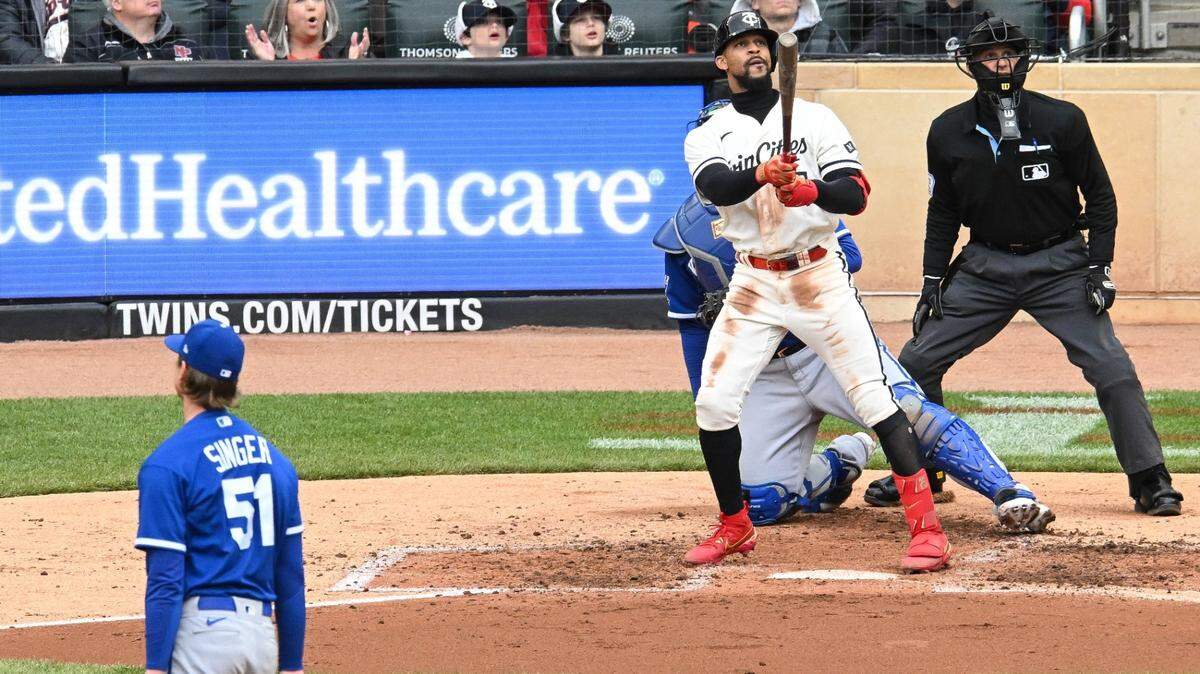 Minnesota DH Byron Buxton belted a towering three-run blast off Royals starter Brady Singer in the third innning Sunday. Singer hit the showers early, the Twins batted around and KC went on to lose decisively.