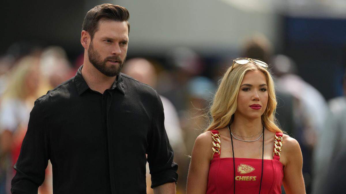 Gracie Hunt, the daughter of Kansas City Chiefs owner Clark Hunt (not pictured), with her boyfriend Cody Keith at SoFi Stadium for the Chiefs-Chargers game in September, 2024.