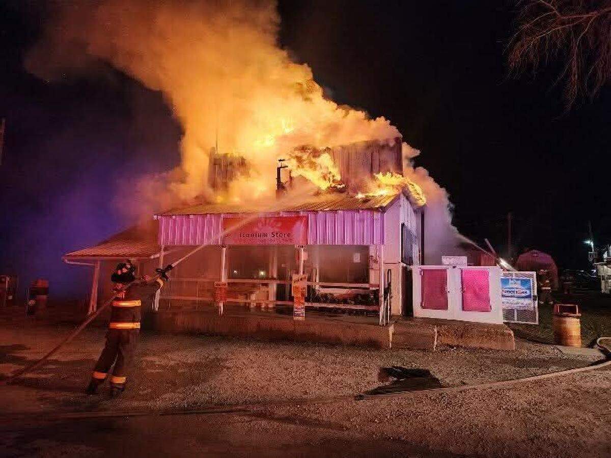 Firefighters battled the blaze at Scott’s Iconium General Store in Missouri’s Ozarks on Sunday, Dec. 22.