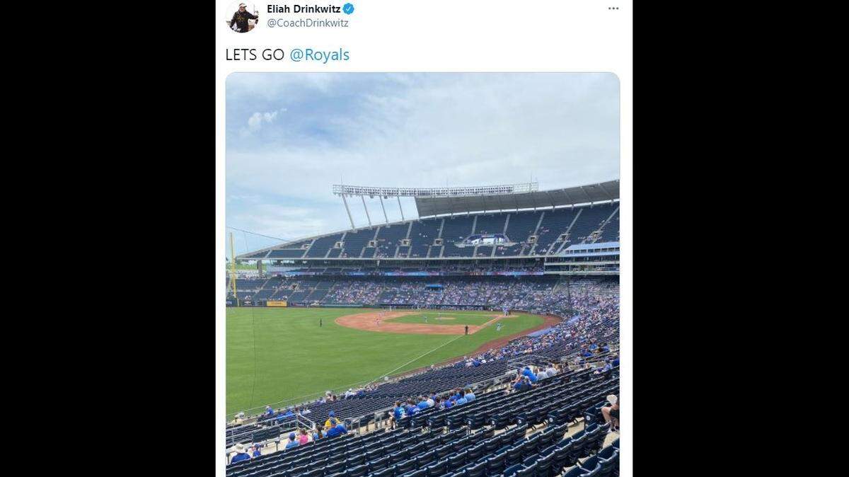 Missouri football coach Eliah Drinkwitz took in the Royals-Tigers game on June 16, 2021 at Kauffman Stadium in Kansas City.