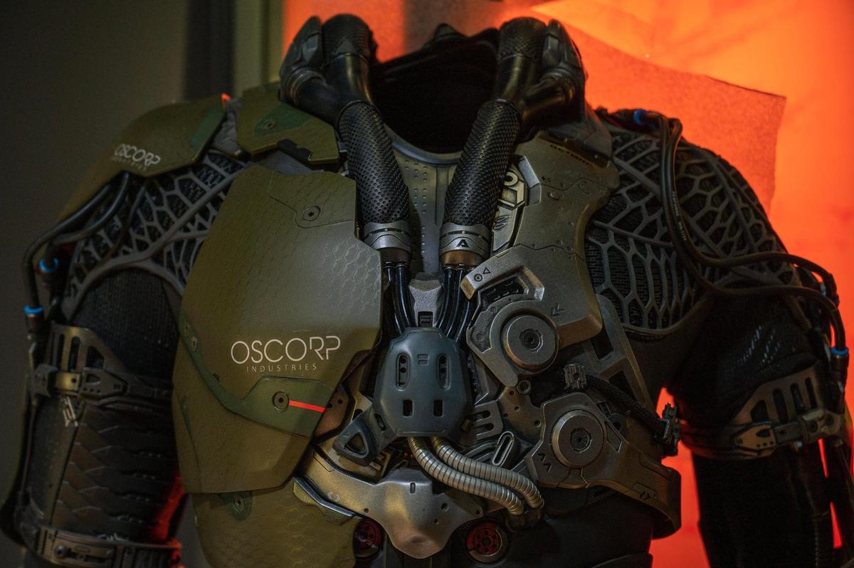 A costume of the character, Green Goblin, from “The Amazing Spider-Man” is seen on display during the “Spider-Man: Beyond Amazing” exhibit set up Monday at Union Station.
