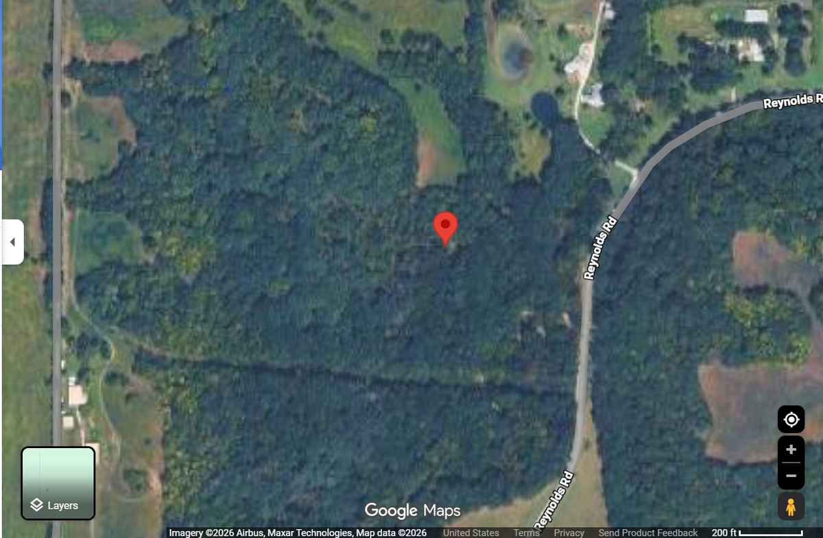 This aerial Google Maps screenshot from 2026 shows the estimated position of a Monday night tornado in Ray County. May 19, 2026.