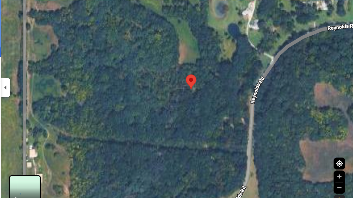 This aerial Google Maps screenshot from 2026 shows the estimated position of a tornado in Ray County on Monday, May 19, 2026.