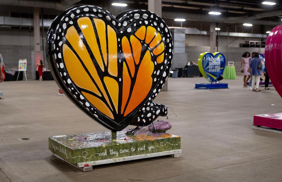 “Heart Aflutter” by artist Sara Dean is one of 40 hearts that make up the 2023 season of The Parade of Hearts.
