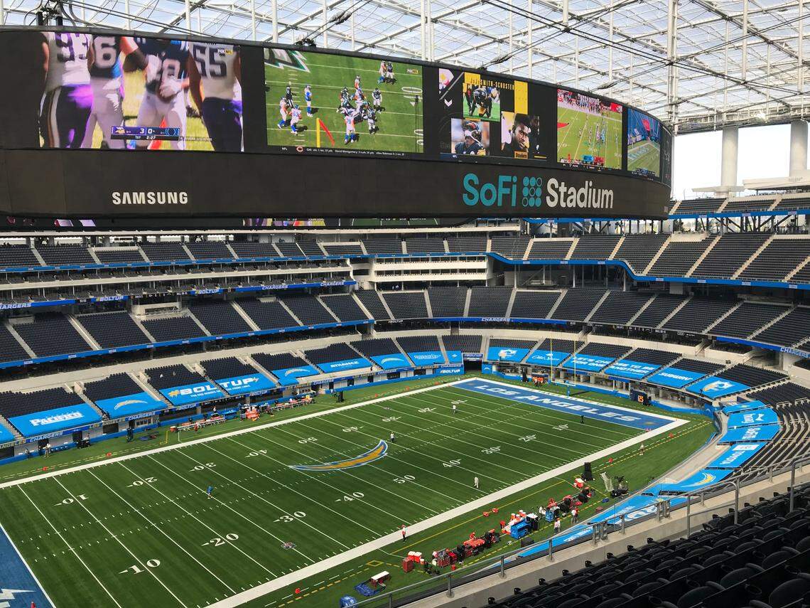 The view from the SoFi Stadium press box in Los Angeles, where the Chiefs and Chargers played Sunday afternoon.