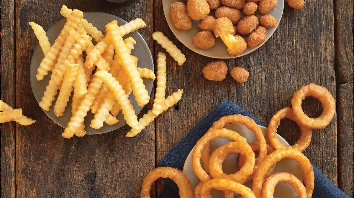 Culver’s sells onion rings, crinkle-cut fries and its popular cheese curds.