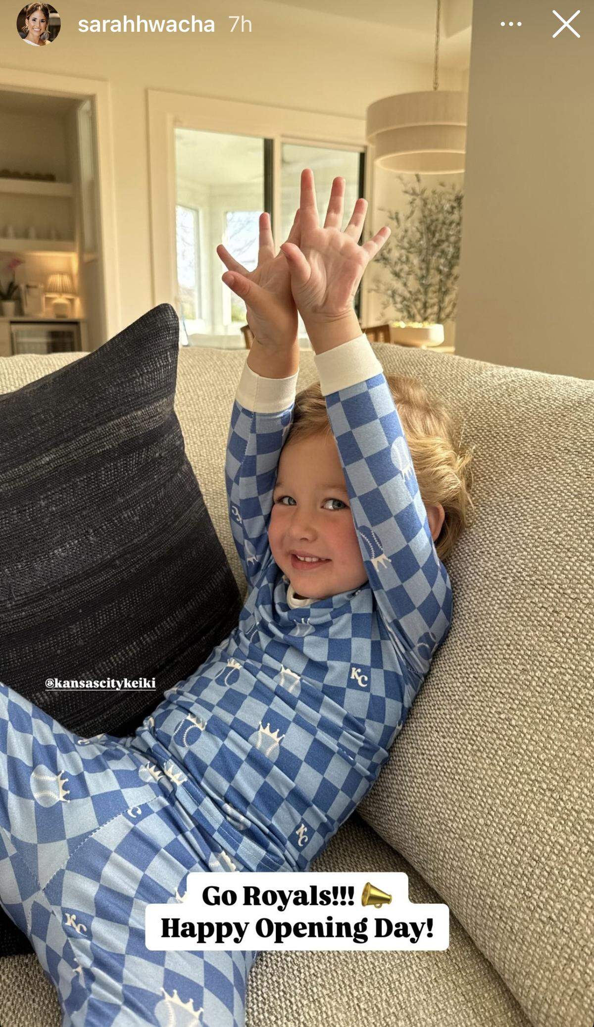 Sarah Wacha, wife of Kansas City Royals pitcher Michael Wacha, posted a photo of their daughter wearing Kansas City Keiki pajamas on Opening Day.