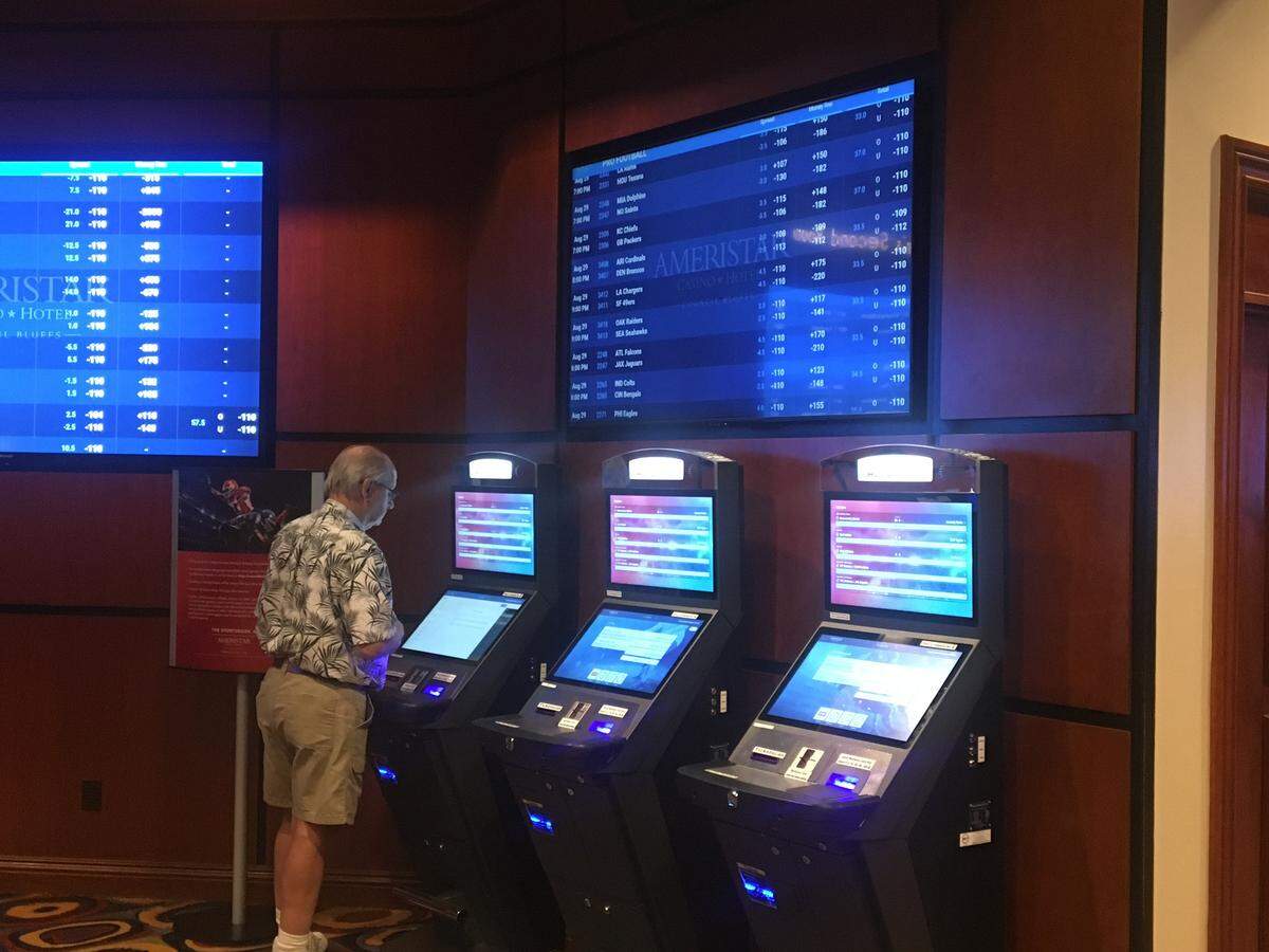 Sports bettors can place wagers at kiosks inside Ameristar Council Bluffs (Iowa).