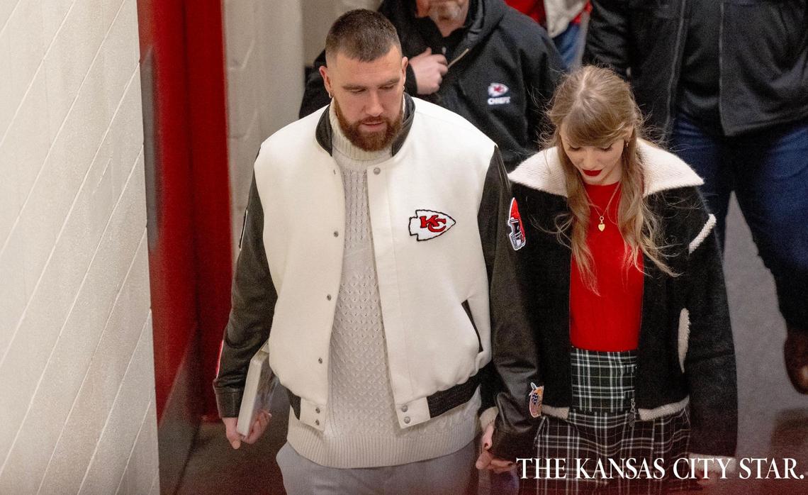 Pop star Taylor Swift holds hands with boyfriend and Kansas City Chiefs tight end Travis Kelce as they leave Arrowhead Stadium on Christmas Day. Fans expect and hope to see the pop star back at Arrowhead on New Year’s Eve.