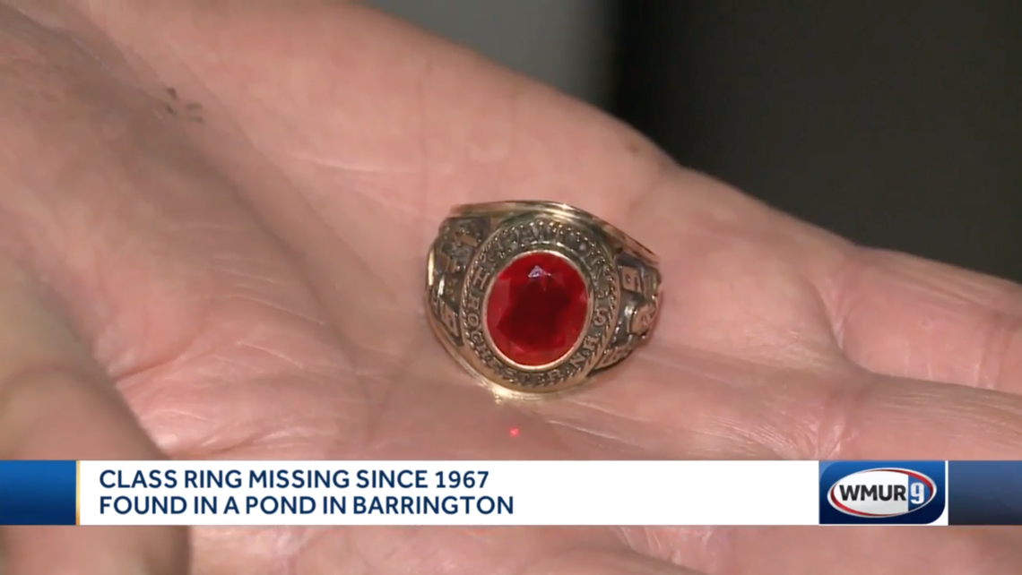 Steve Rowell’s wife Kathy found the ring in the pond 53 years after he lost it.