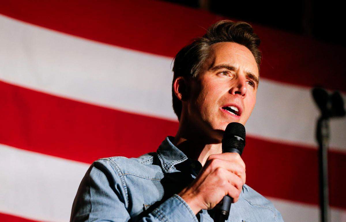 Josh Hawley thanks supporters as he delivers victory speech at a watch party in Ozark, Mo. after he won a second term for U.S. Senate on Tuesday, Nov. 5, 2024.