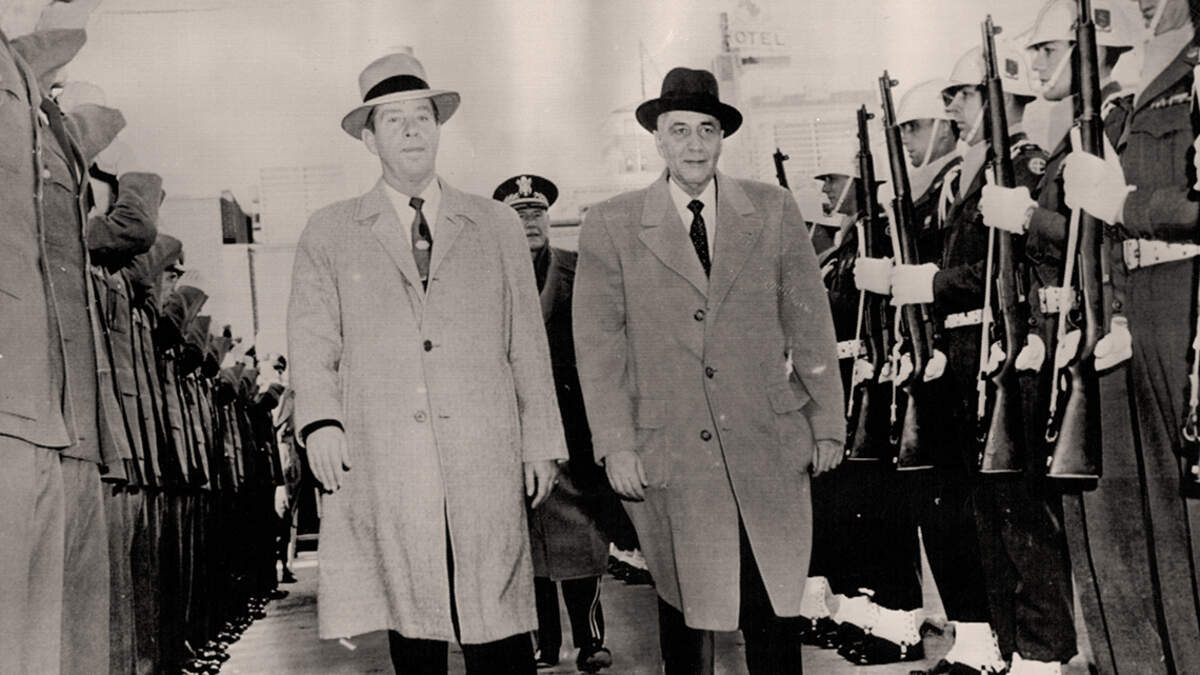 John McCuish, left, appointed a state Supreme Court justice during the 11 days he served as unelected governor in 1957’s Triple Play scandal.