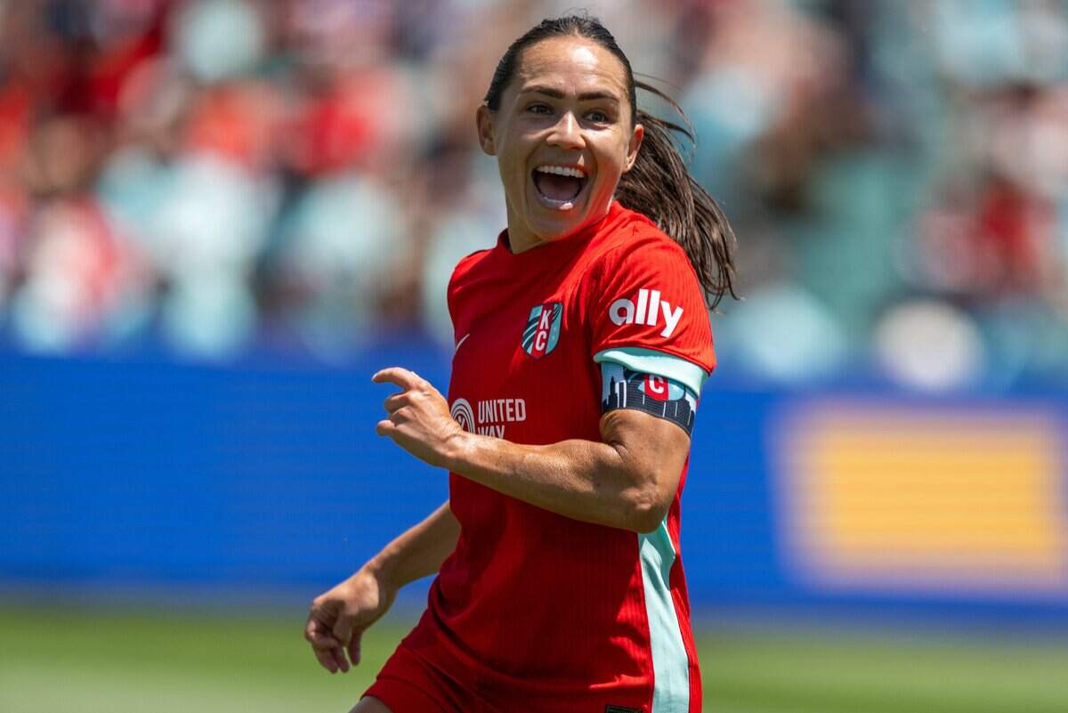 Kansas City Current midfielder Lo'eau LaBonta (10) celebrates after a goal in the Current's match vs. Portland Thorns FC on Sunday, May 24, 2026, at CPKC Stadium.