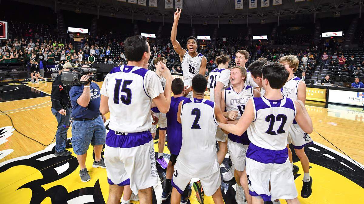 The Blue Valley Northwest players celebrated their victory over Lawrence Free State in the Kansas Class 6A championship game on Saturday at Koch Arena in Wichita.