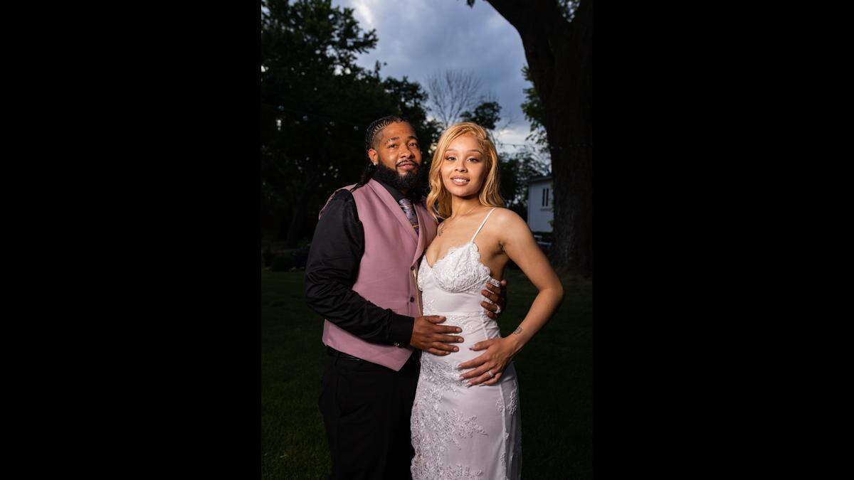 Juavvion Bagsby, 29, left, is pictured with his wife Kierra Turner, left, on their wedding day. Bagsby was shot and killed Sept. 29 during a confrontation with a man who had allegedly assaulted his wife and children at their home in Independence.