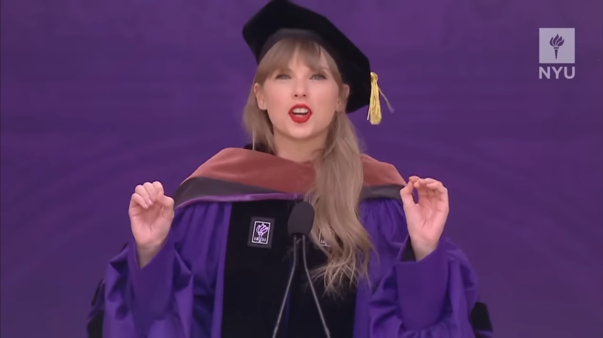 Taylor Swift gave the commencement speech at New York University in 2022. Fans are comparing it to Harrison Butker’s controversial address at Benedictine College over the weekend.