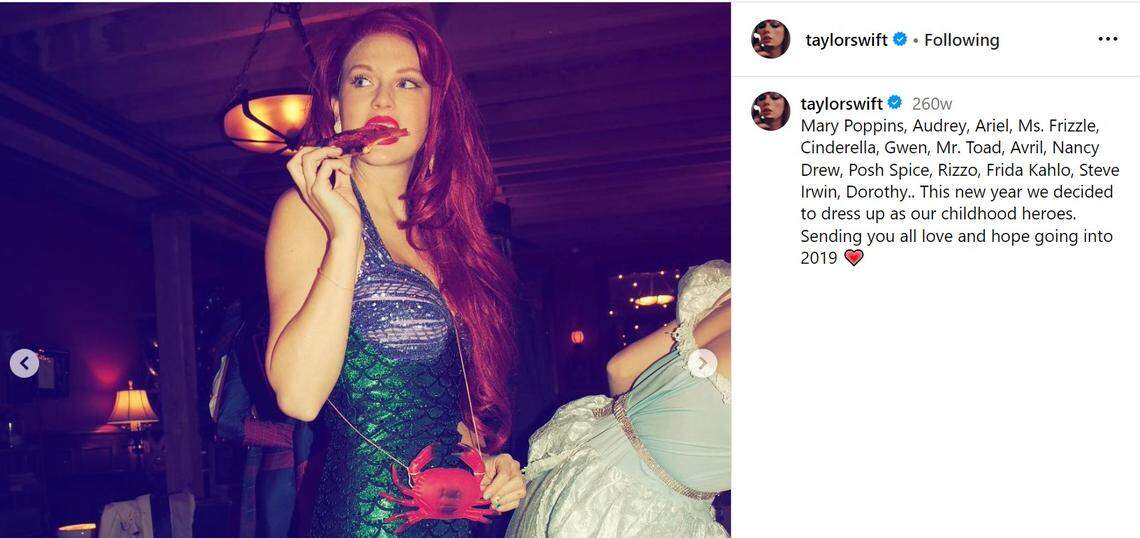 That’s Taylor Swift as Ariel, The Little Mermaid, ringing in 2019 in Disney style.
