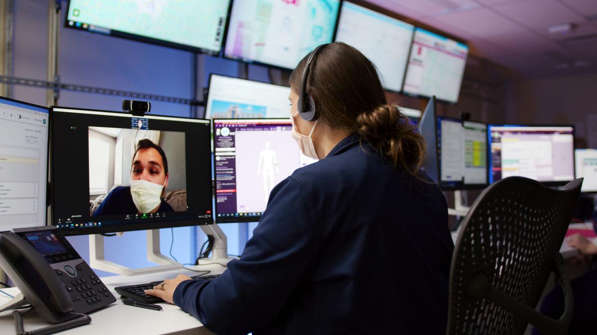 Participants in the new Hospital in Your Home program offered by the Saint Luke’s Health System can speak to a nurse day or night via an iPad in their home. A command center at Saint Luke’s East is staffed 24/7.