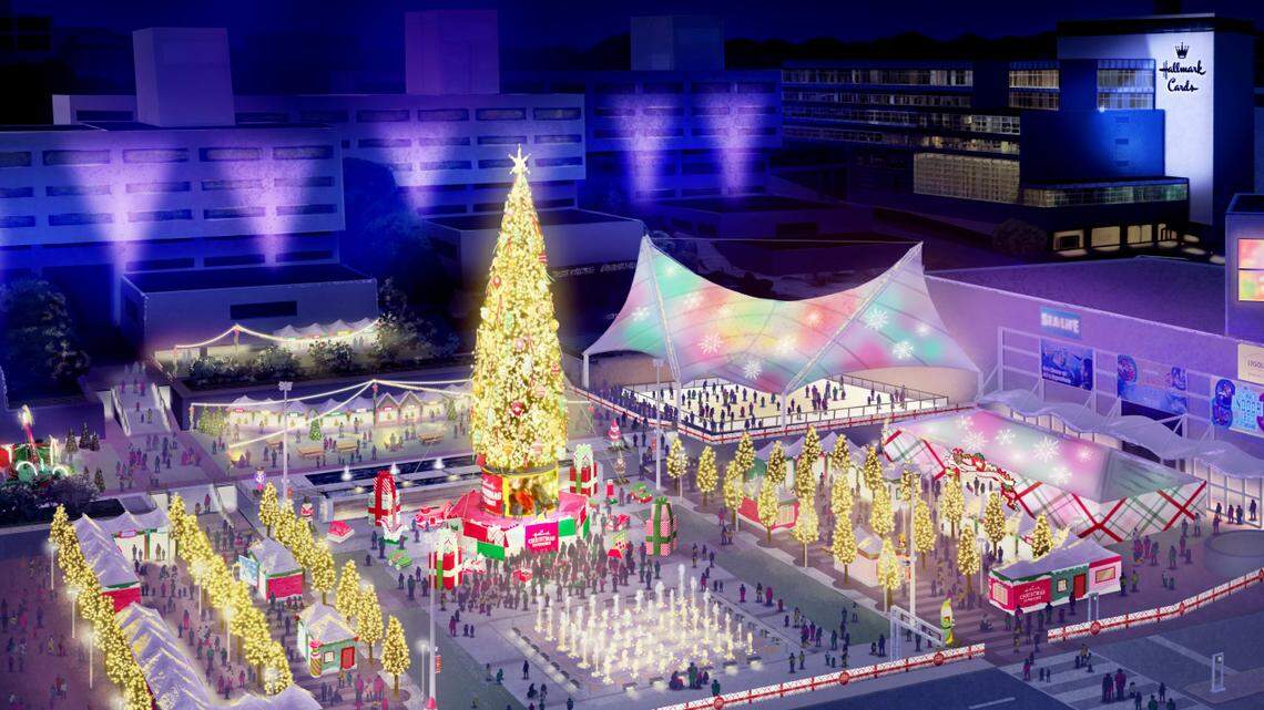 Hallmark will bring to life a movie town square for its inaugural Hallmark Christmas Experience at Crown Center this holiday season. This artist’s rendering is subject to change.