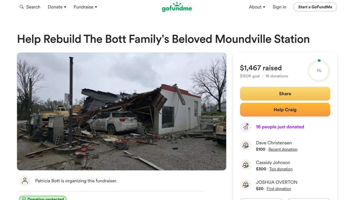 A GoFundMe has been launched to help rebuild the Bott’s gas station that was flattened by a tornado that rolled through Moundville, Missouri, on April 2.
