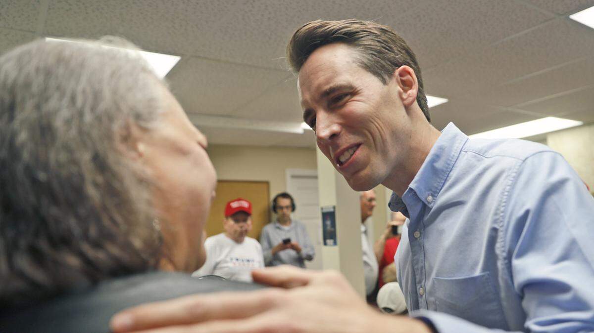 Missouri Attorney General and Republican U.S. Senate candidate Josh Hawley speaks to supporters.
