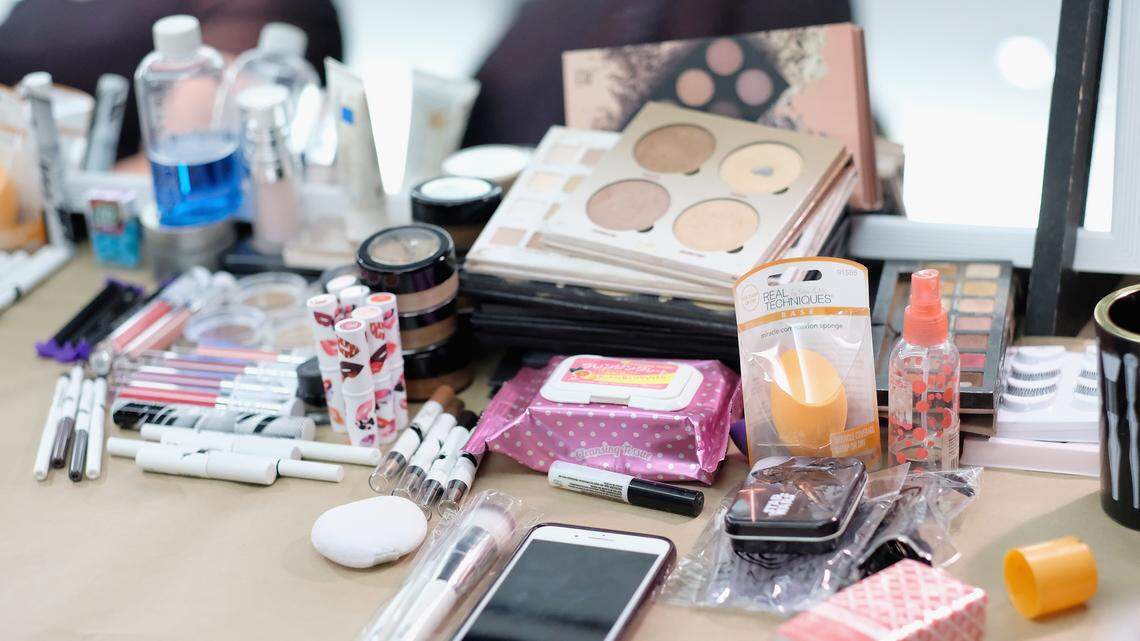 a bathroom full of clutter.