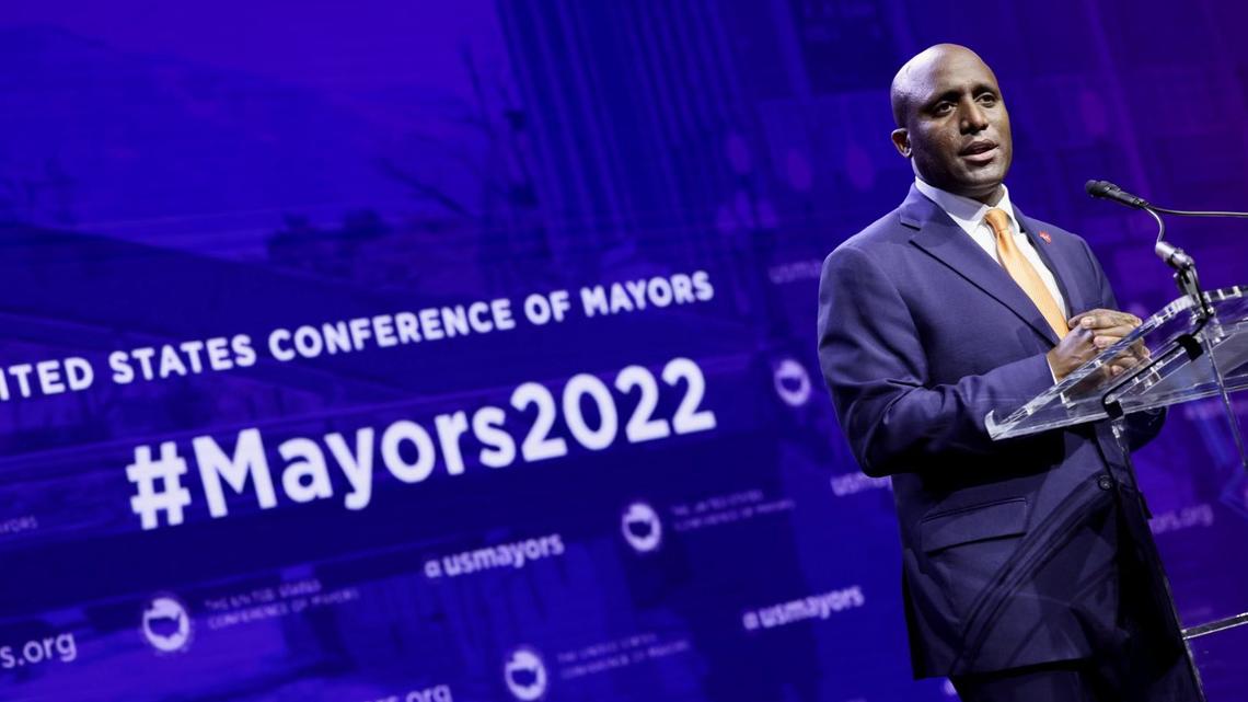 Mayor Quinton Lucas speaks during the 2022 annual meeting of the United States Conference of Mayors. The 2024 meeting will be held in Kansas City.