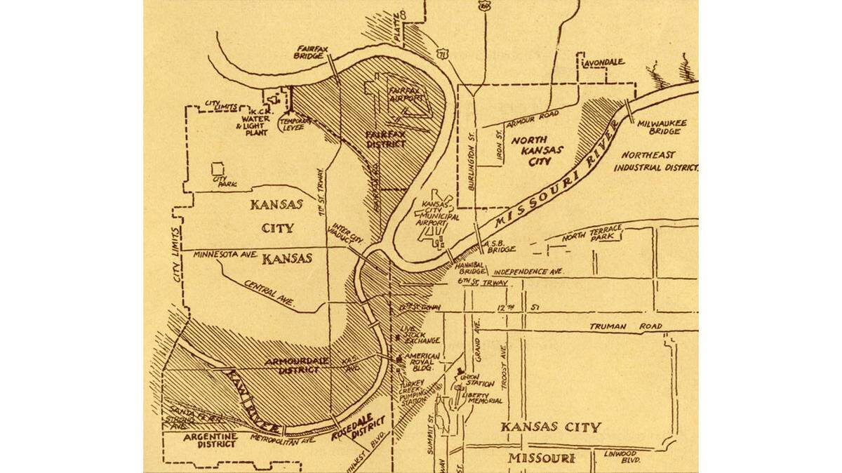 Map showing the affected areas of the 1951 Flood in the KC metro.