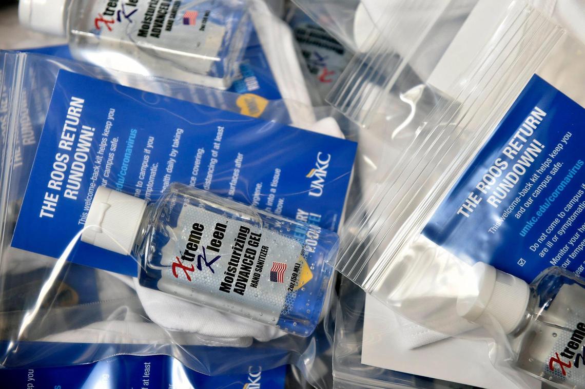 Thousands of welcome-back COVID-19 prevention kits containing a mask, hand sanitizer and a card with safety reminders will be given to UMKC students when they arrive for the Aug. 24 start of fall classes.