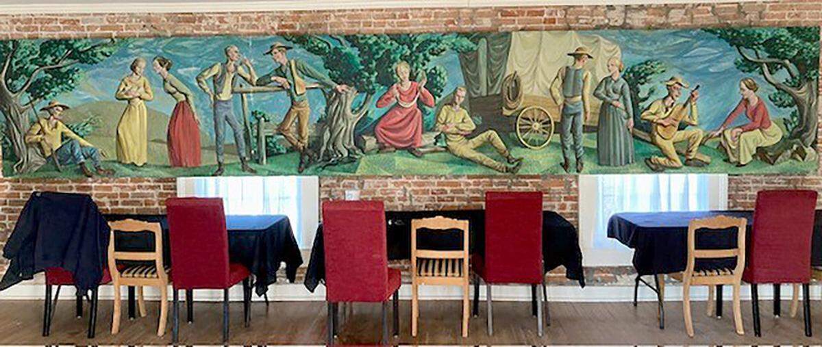 Arthur Kraft’s mural from the now-demolished Westport Bank is now part of the Westport Historical Society’s collection.