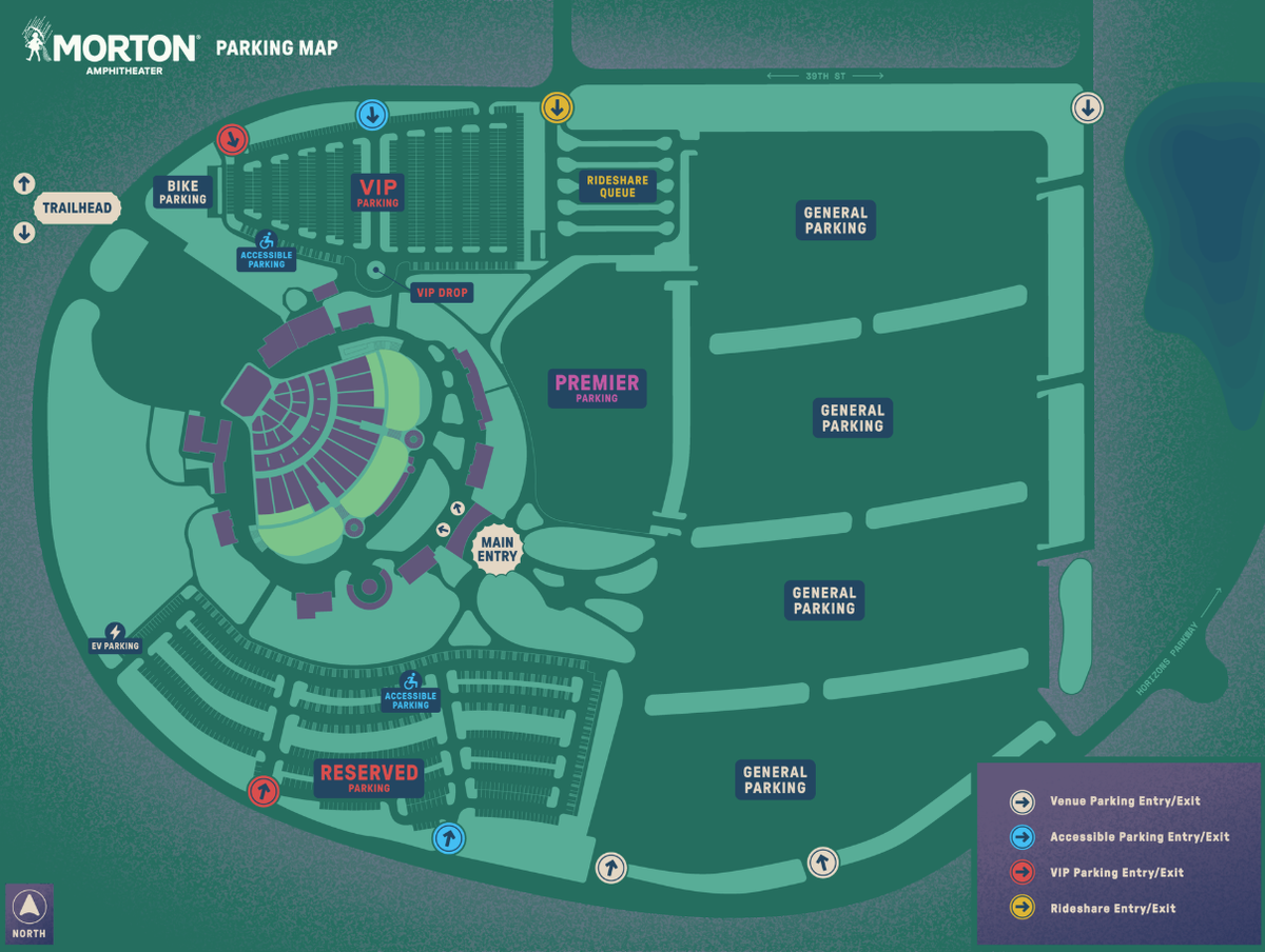 A map of the parking options at the Morton Amphitheater in Riverside.