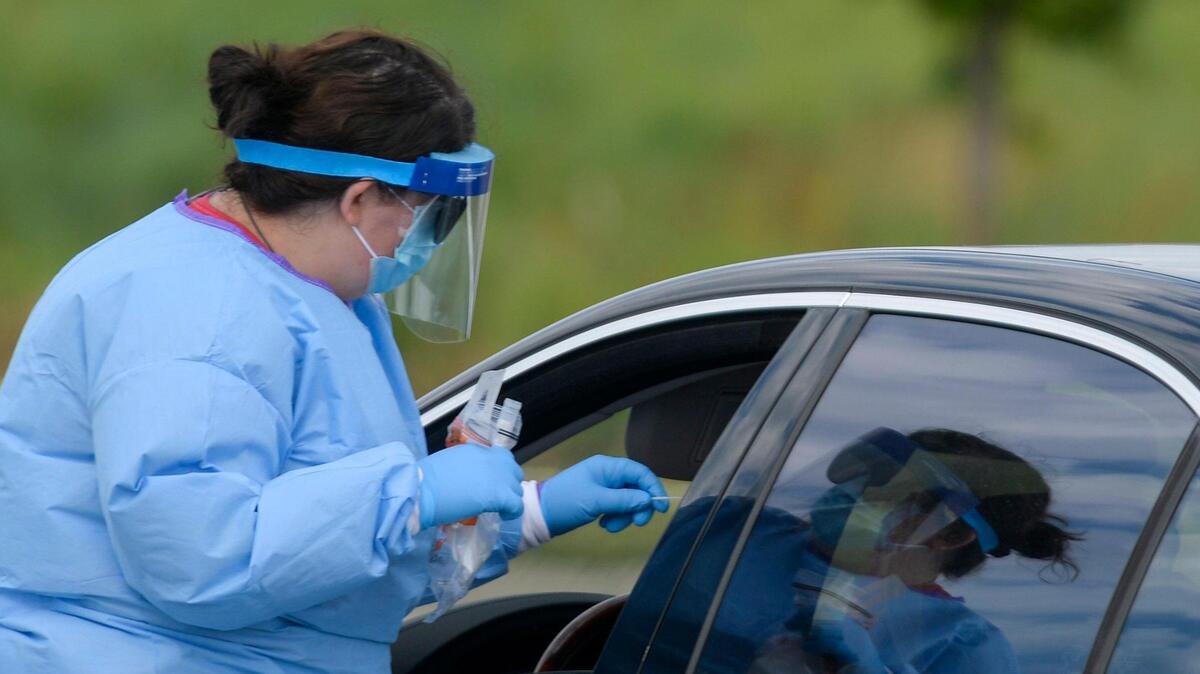 Free drive-thru COVID-19 testing was offered by the Johnson County Department of Health and Environment Friday, June 26, 2020, at the Church of the Resurrection in Leawood, Kansas.