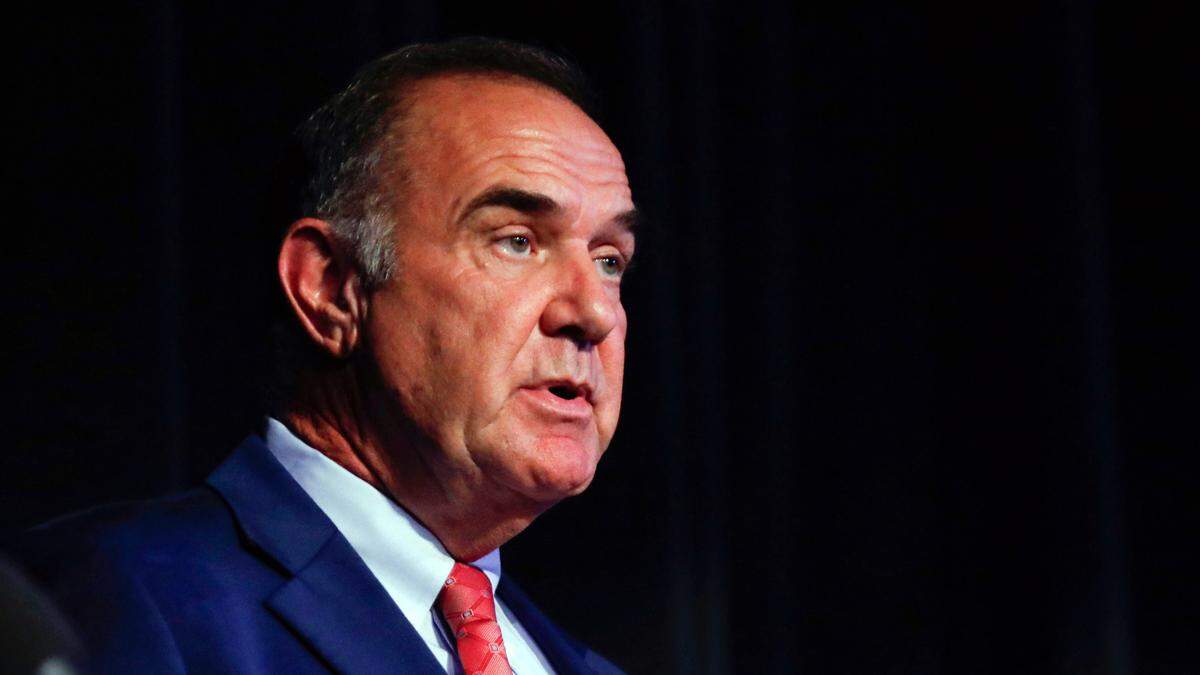 Republican Mike Kehoe is pictured taking part in a political forum hosted by the Missouri Press Association in Springfield, Missouri.