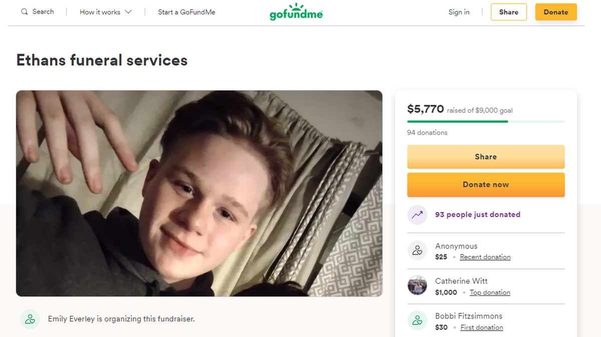 The family of Ethan Everly has created a GoFundMe webpage seeking donations for his funeral after North Kansas City school district officials say the sophomore died of a fentanyl overdose.