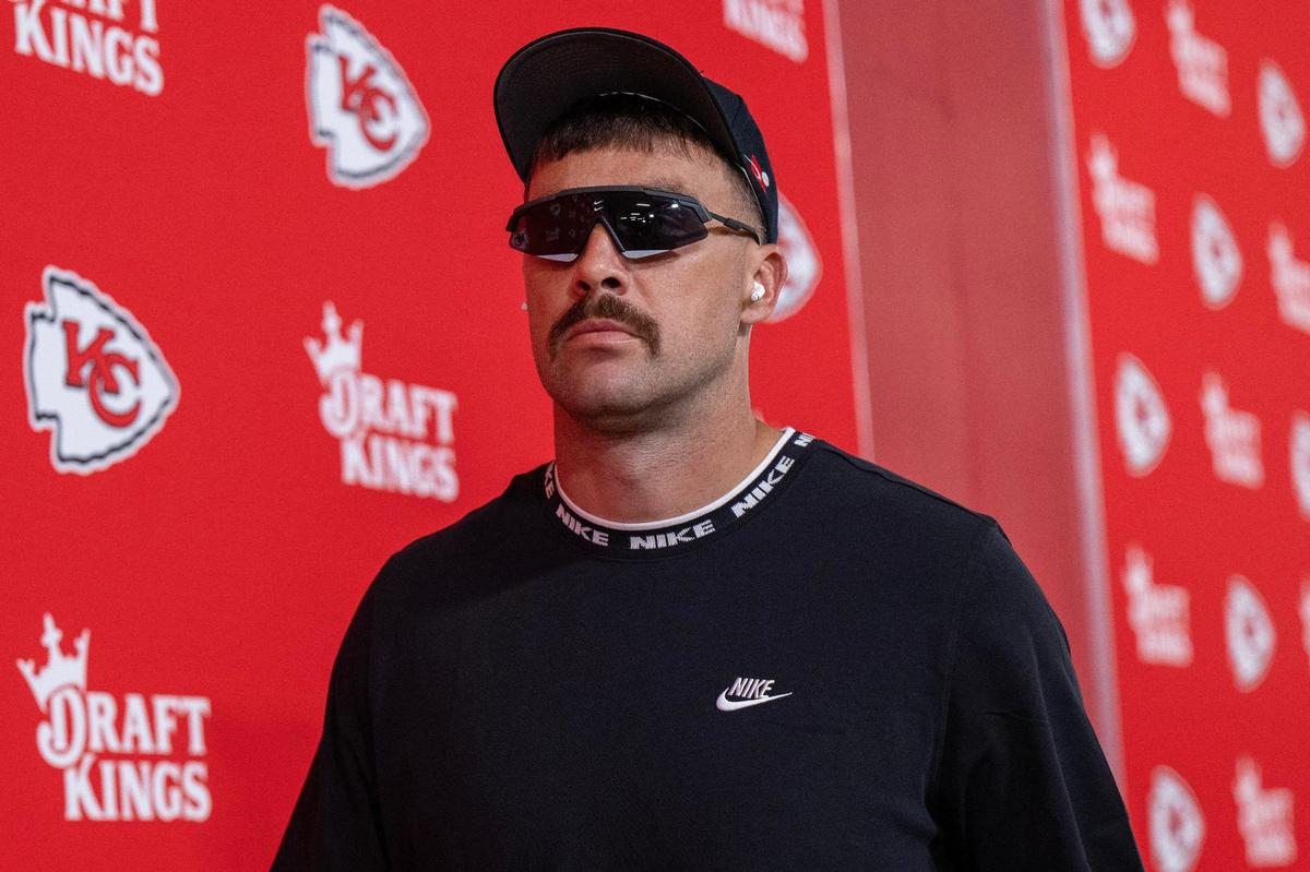 Kansas City Chiefs tight end Travis Kelce walks down the tunnel before a game on Saturday against the Detroit Lions. (081724, Arrowhead Stadium)