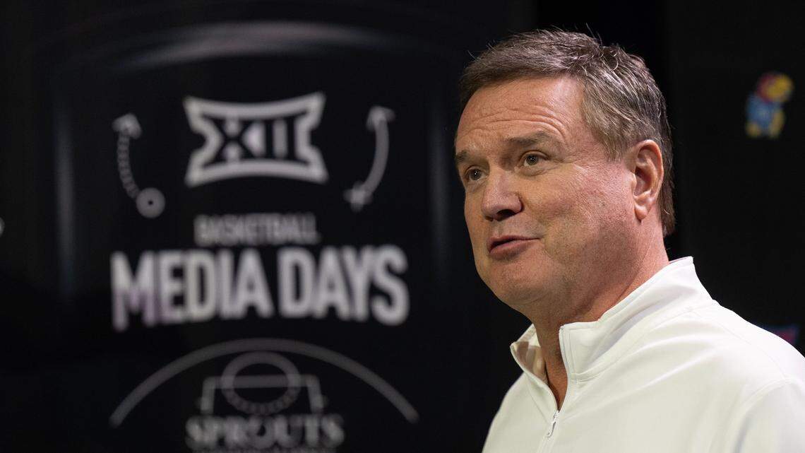 Kansas coach Bill Self during Big 12 Men’s Basketball Media Day at T-Mobile Center on Wednesday, October 23, 2024, in Kansas City.