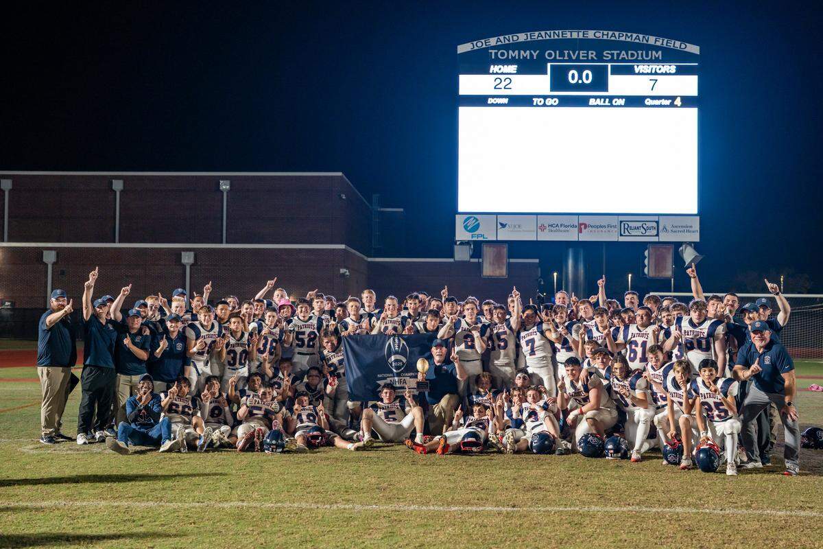 Lenexa’s Christ Prep Patriots football team won the 2025 NHFA national championship, completing the first unbeaten season in program history.