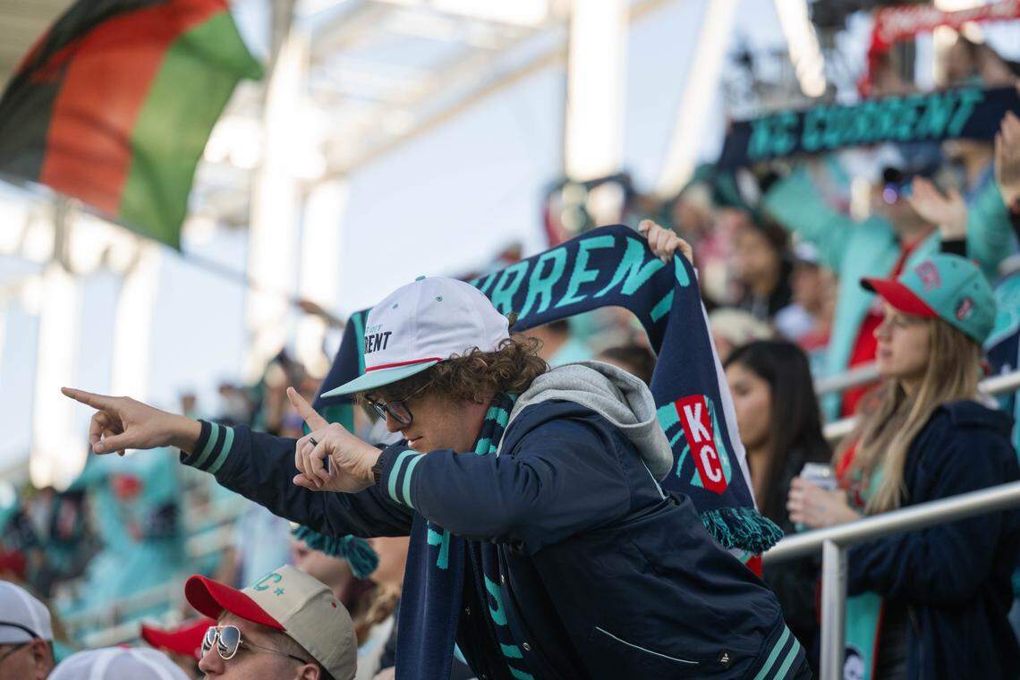 Kansas City Current fans get hype during halftime of their season opener at home vs. the Utah Royals on Saturday, March 14, 2026, at the CPKC Stadium. The Current won 2-1 against the Utah Royals.