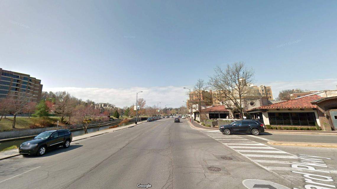 A woman was shot on the Country Club Plaza early Thursday reportedly after a date ended badly. The woman was taken to a hospital with minor injuries. This Google Maps Street View image of the area is from March 2017.