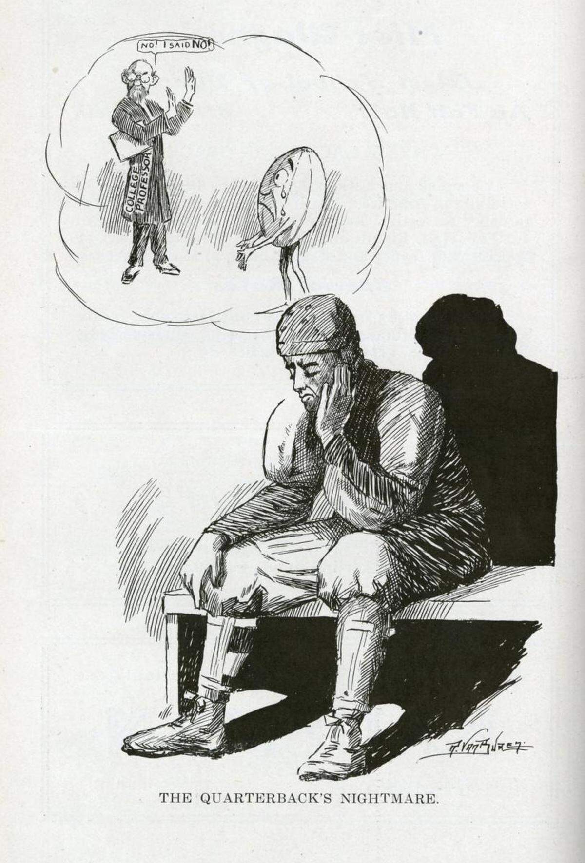 A student-created cartoon in 1909, lamenting the loss of football. KANSAS CITY PUBLIC LIBRARY